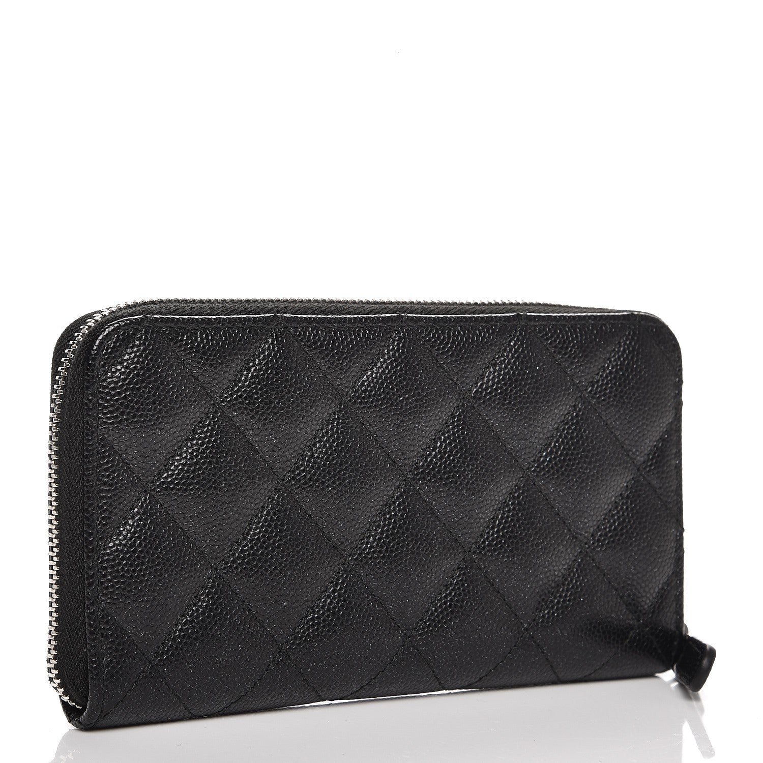Chanel Metallic Caviar Quilted Small Zip Around Wallet Black 3 of 9