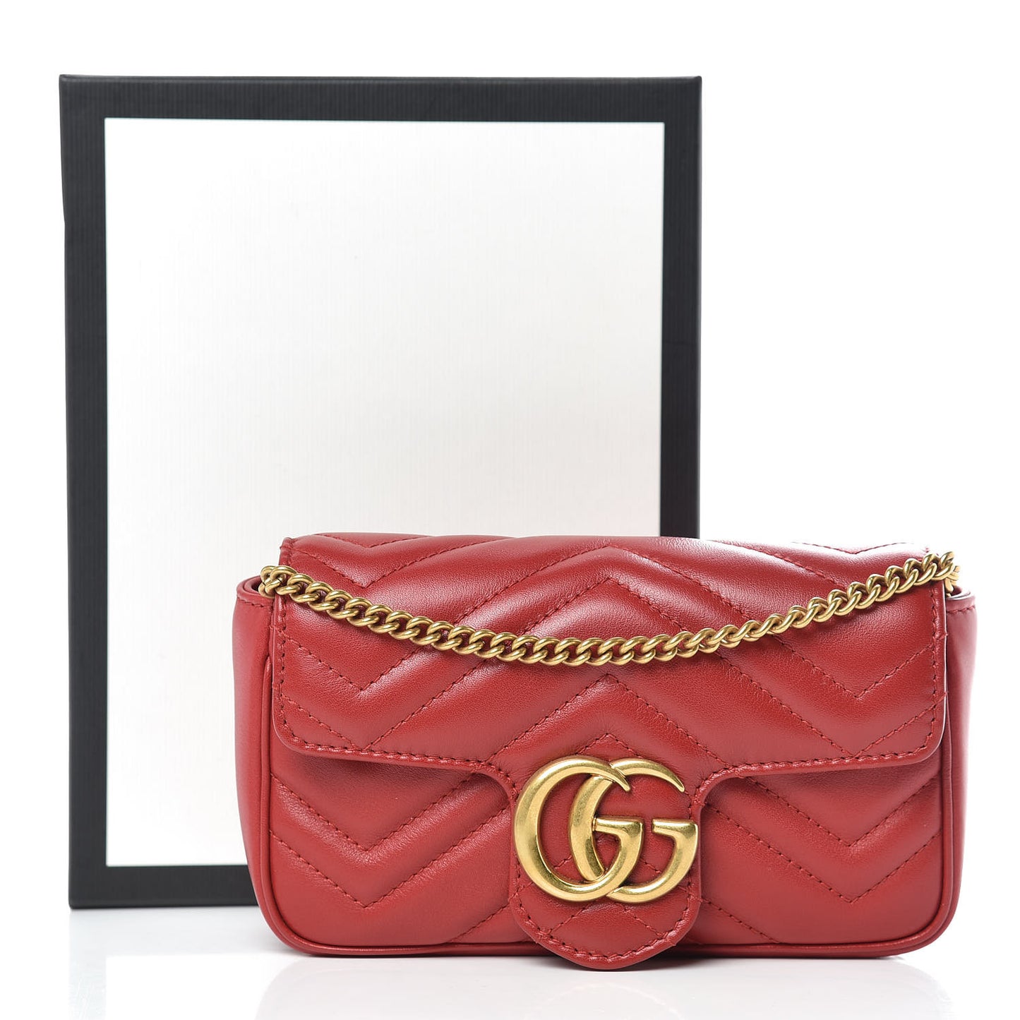 Calfskin Matelasse Super Mini GG Marmont Shoulder Bag Hibiscus Red