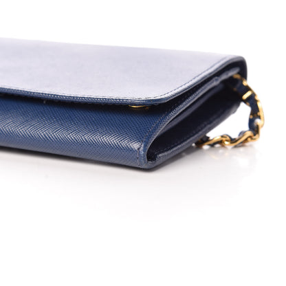 Prada Saffiano Metal Oro Chain Wallet Bleuette 10 of 10