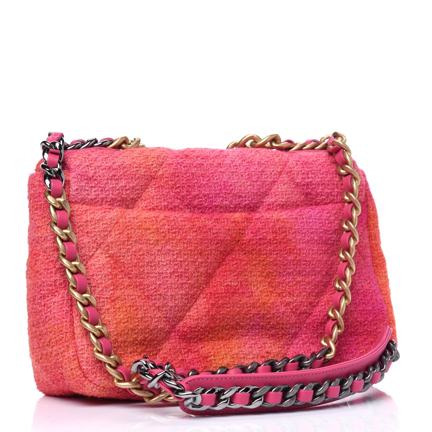 Tweed Quilted Medium Chanel 19 Flap Coral Pink