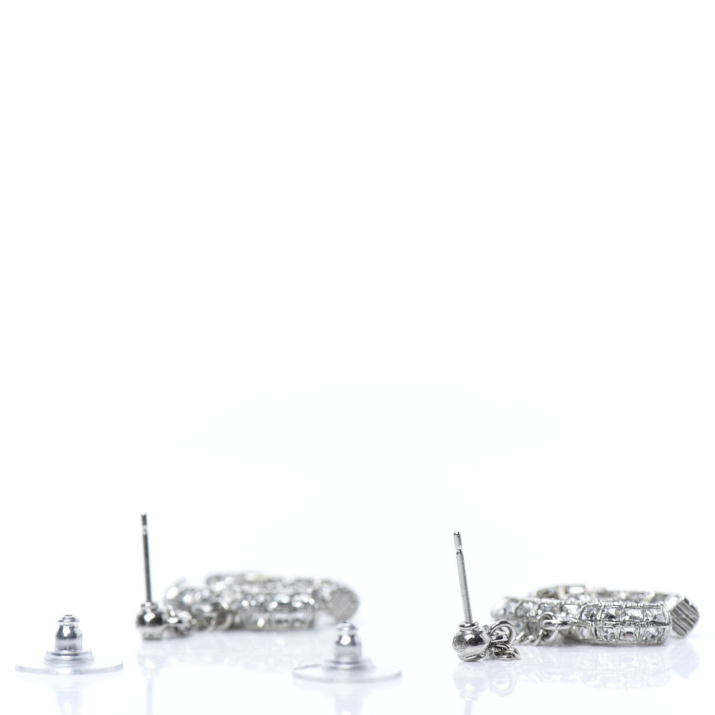 Baguette Crystal CC Drop Earrings Silver