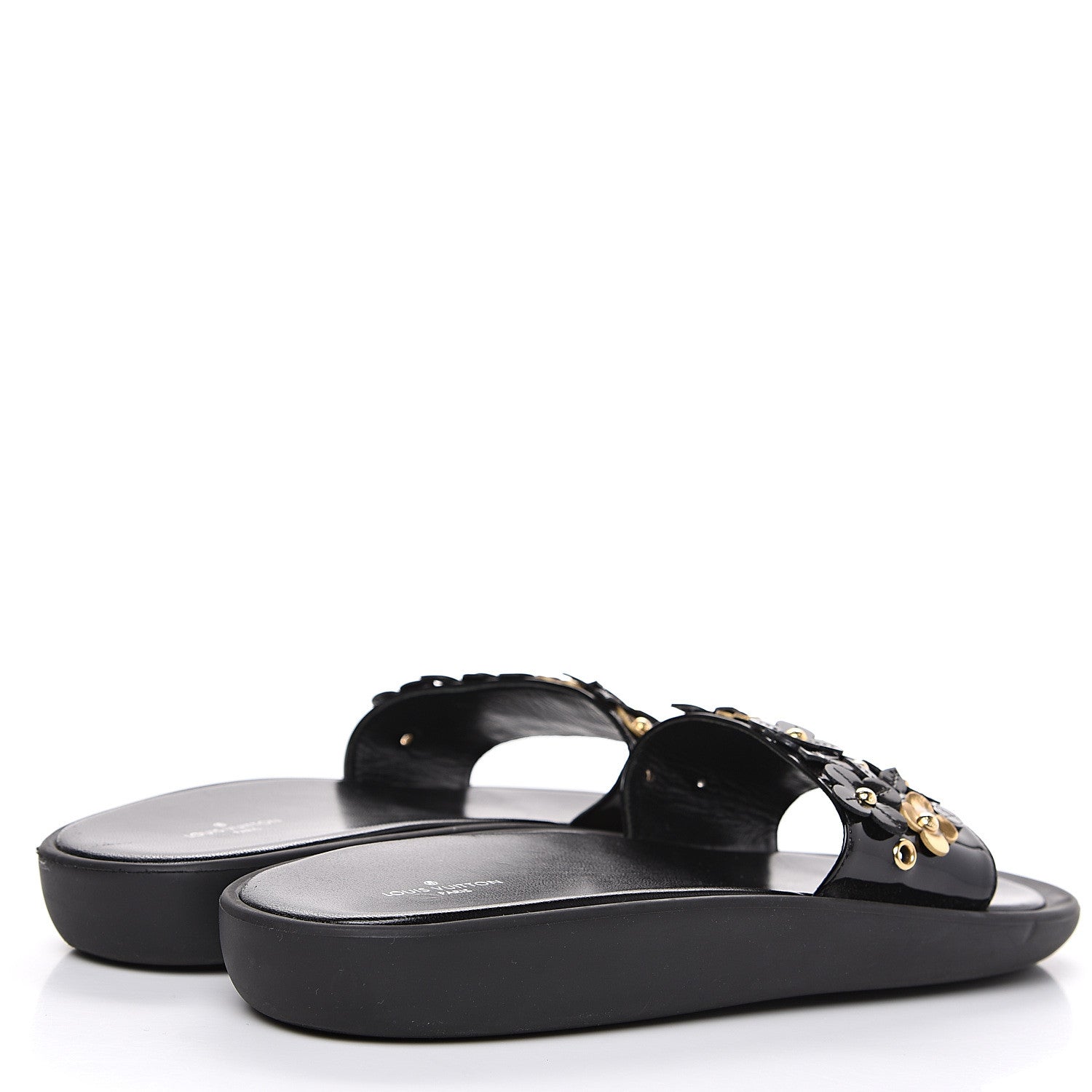 Louis Vuitton Patent Sunbath Flower Slide Sandals 37 Black 5 of 8