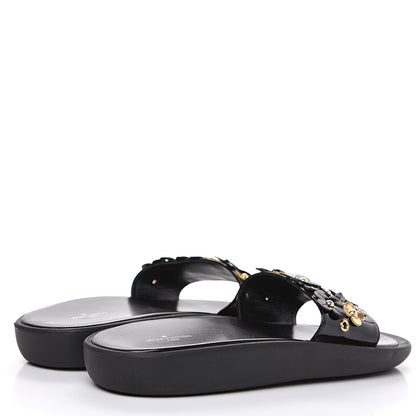 Louis Vuitton Patent Sunbath Flower Slide Sandals 37 Black 5 of 8