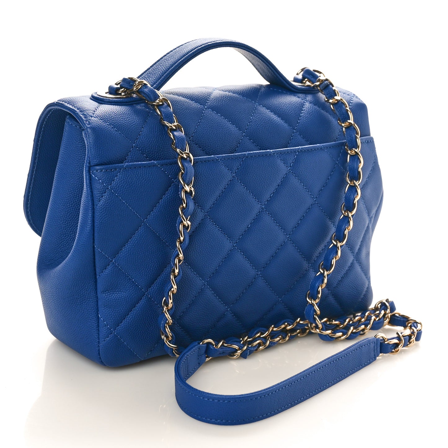 Caviar Quilted Small Business Affinity Flap Dark Blue