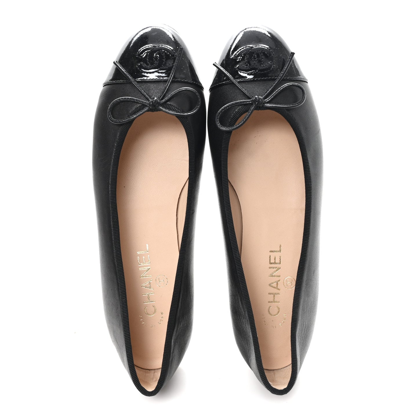 Lambskin Patent Cap Toe Ballerina Flats  39.5 Black