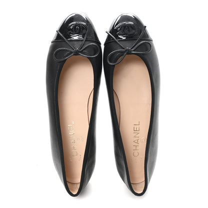 Chanel Lambskin Patent Cap Toe Ballerina Flats  39.5 Black 2 of 9