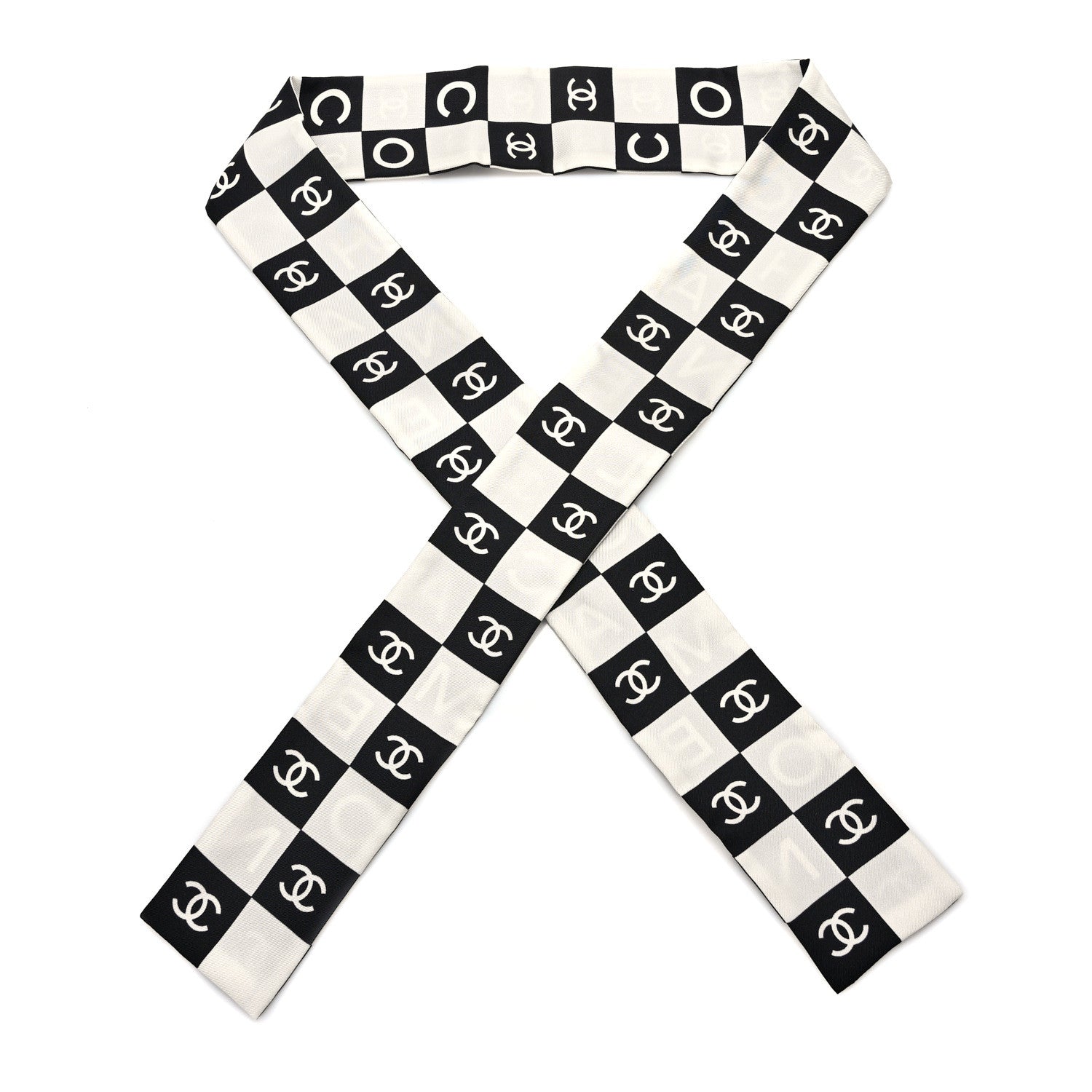 Chanel Silk Logo Cambon Slim Bandeau Scarf Black Ecru 1 of 4