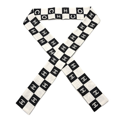 Chanel Silk Logo Cambon Slim Bandeau Scarf Black Ecru 1 of 4