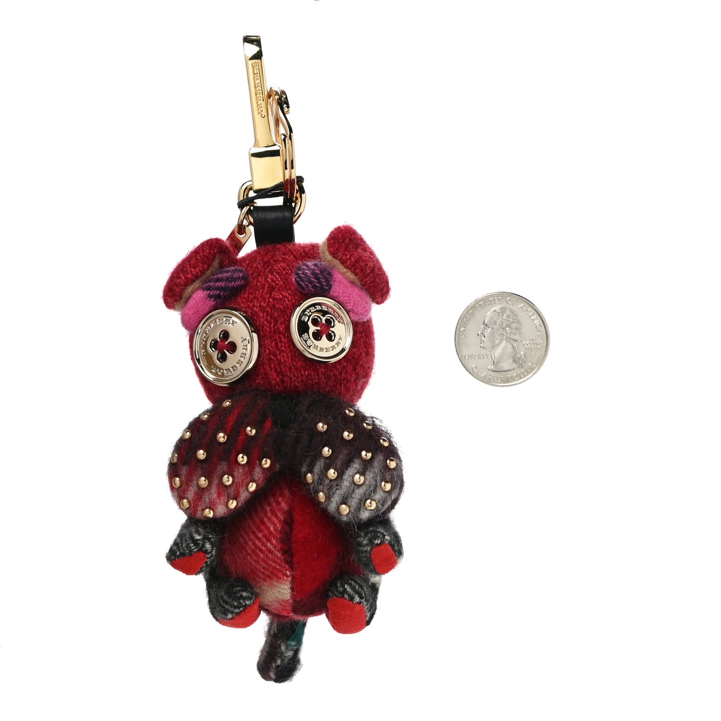 Calfskin Wool Cashmere Studded Seymour The Bulldog Bag Charm Coral