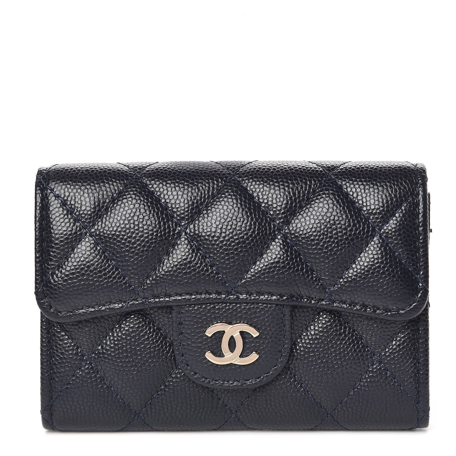 Chanel Caviar Quilted Flap Card Holder Wallet Navy Blue 1 of 9