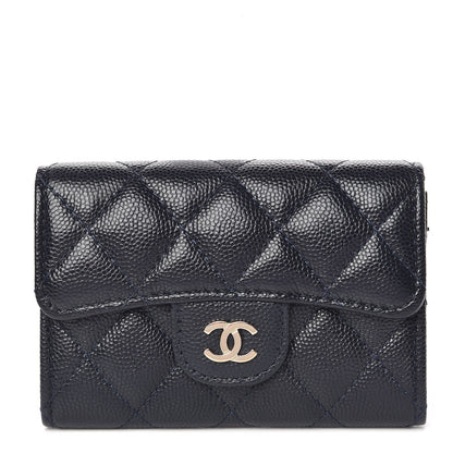 Chanel Caviar Quilted Flap Card Holder Wallet Navy Blue 1 of 9