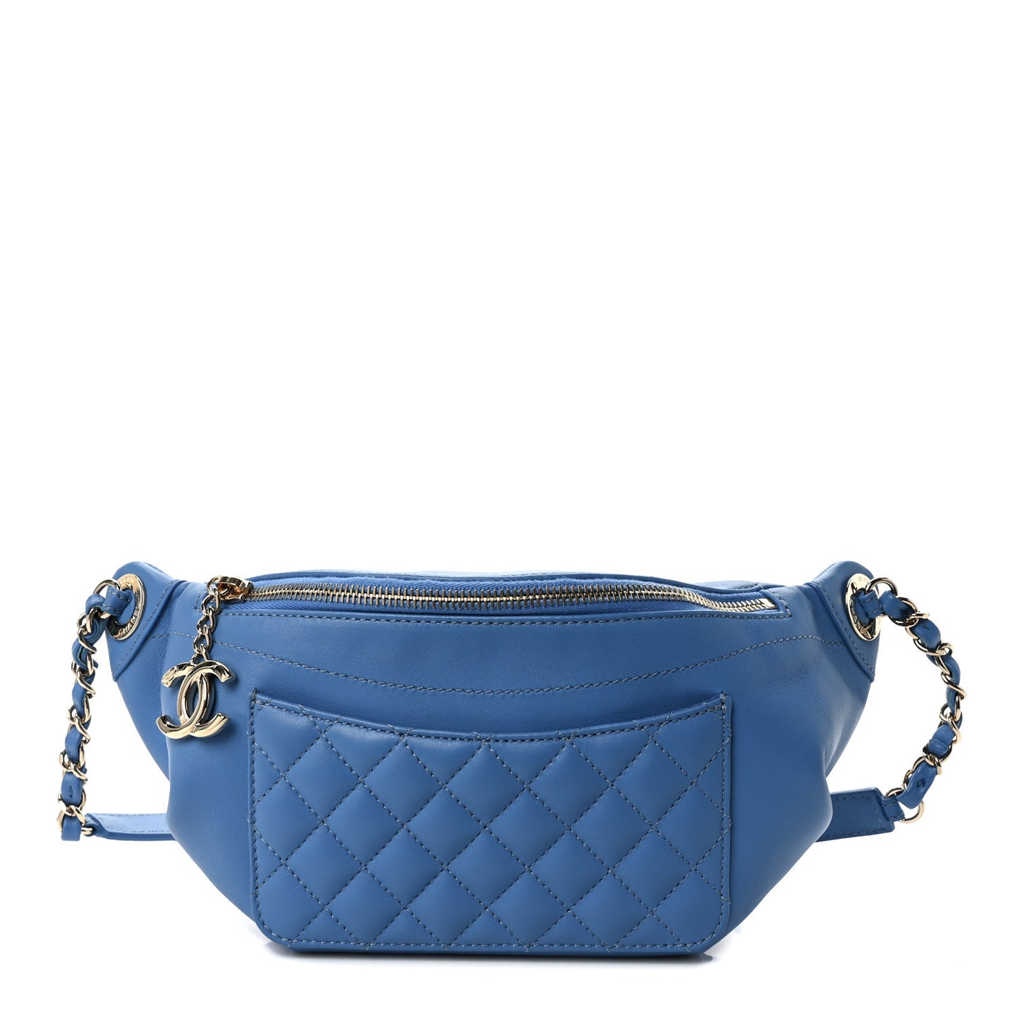Crumpled Lambskin Quilted Waist Bag Fanny Pack Blue