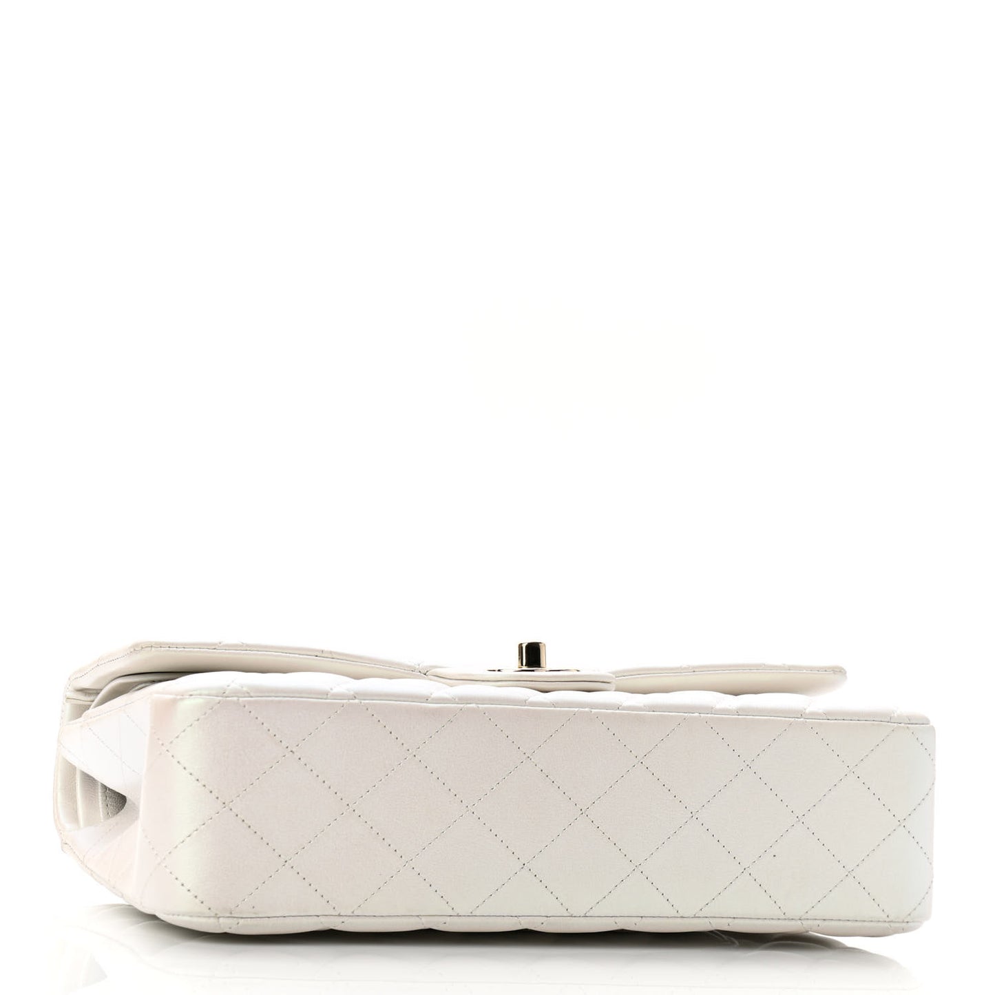 Iridescent Calfskin Quilted Medium Double Flap White