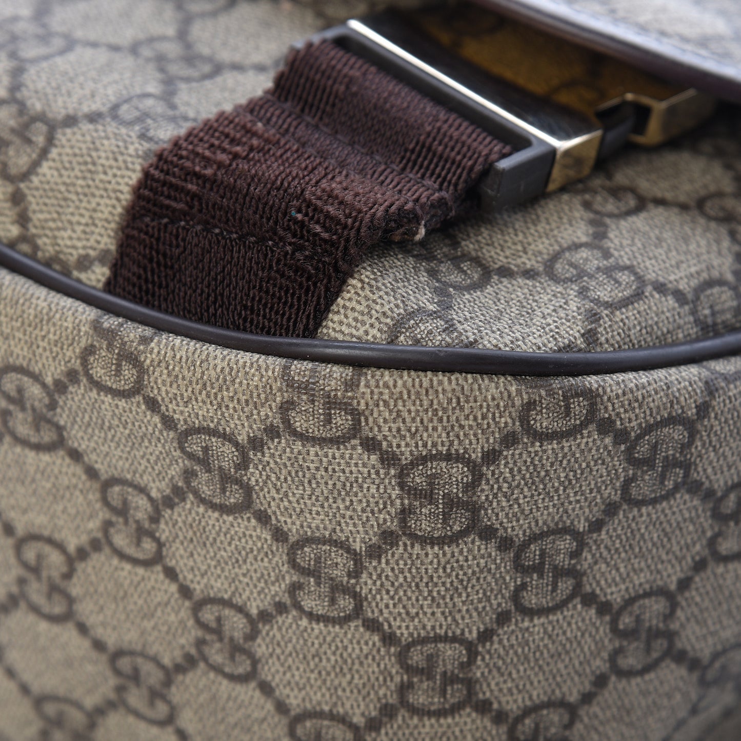 GG Plus Monogram Medium Double Buckle Flap Messenger Bag Beige Dark Brown