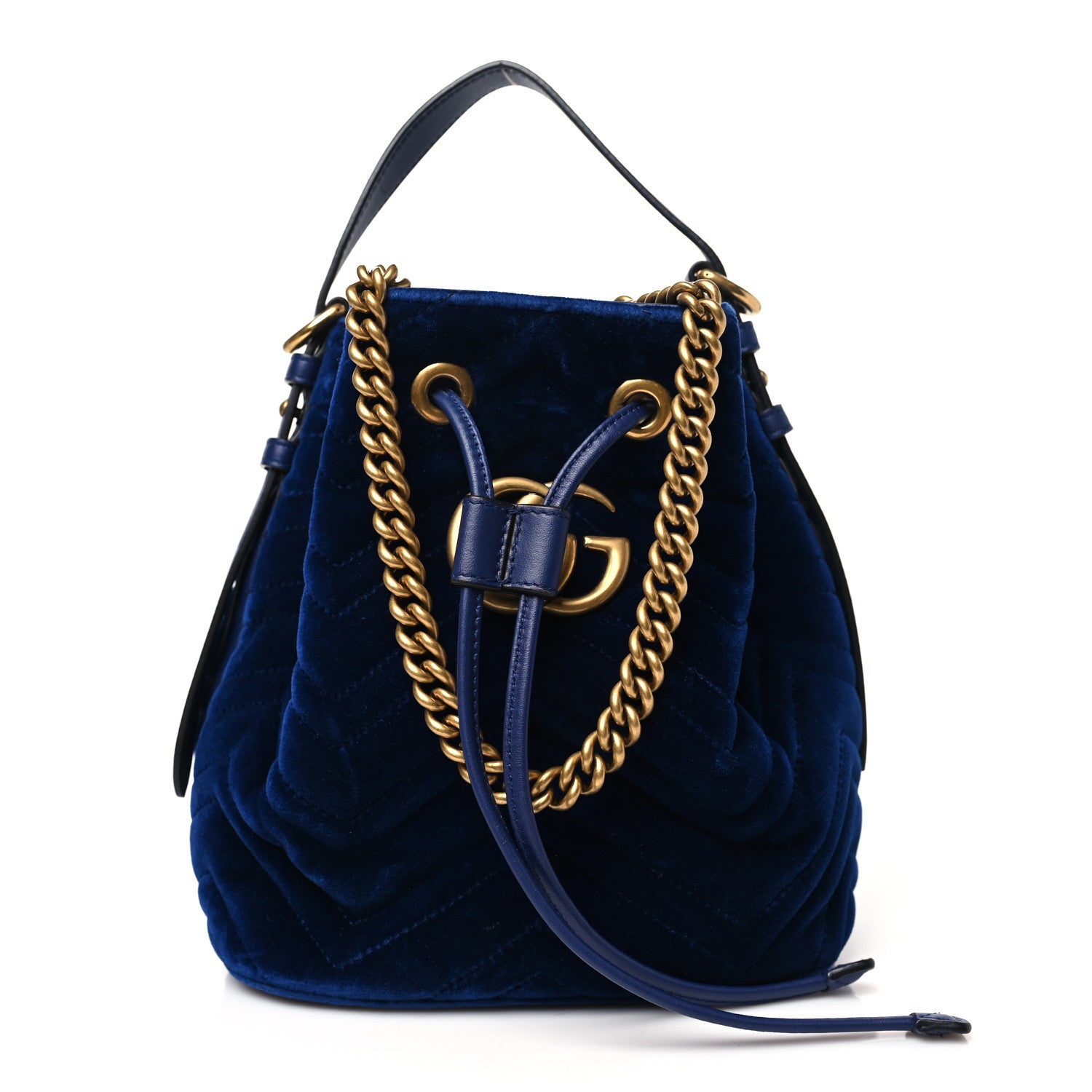 Gucci Velvet Matelasse GG Marmont Bucket Bag Cobalt Blue 1 of 10