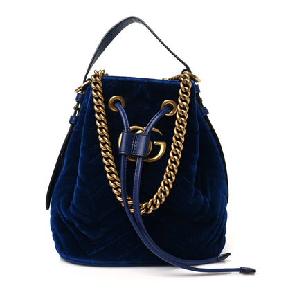 Gucci Velvet Matelasse GG Marmont Bucket Bag Cobalt Blue 1 of 10