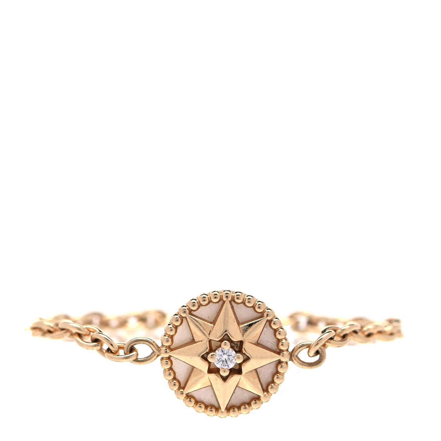 Christian Dior 18K Yellow Gold Diamond Mother of Pearl Rose Des Vents Ring 53 6.25 1 of 6