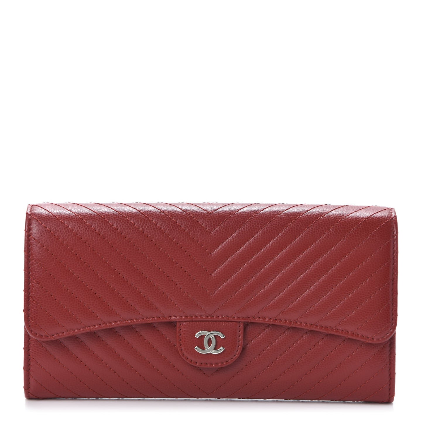 Caviar Chevron Quilted Large Flap Wallet Dark Red