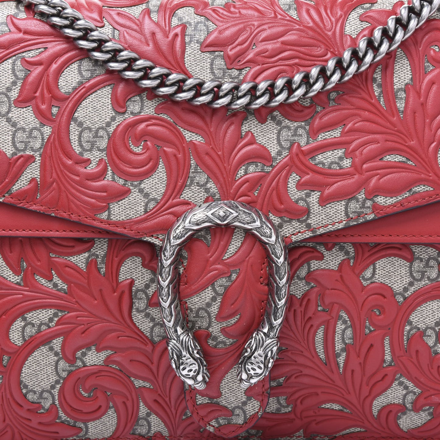 GG Supreme Monogram Arabesque Medium Dionysus Shoulder Bag Hibiscus Red