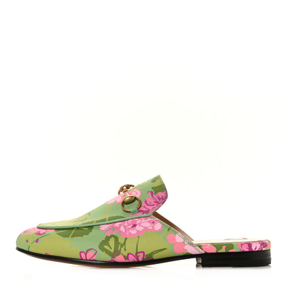 Gucci X KEN SCOTT Malaga Kid Floral Women's Princetown Slippers 35.5 Green Lilac Water Plant 1 of 10