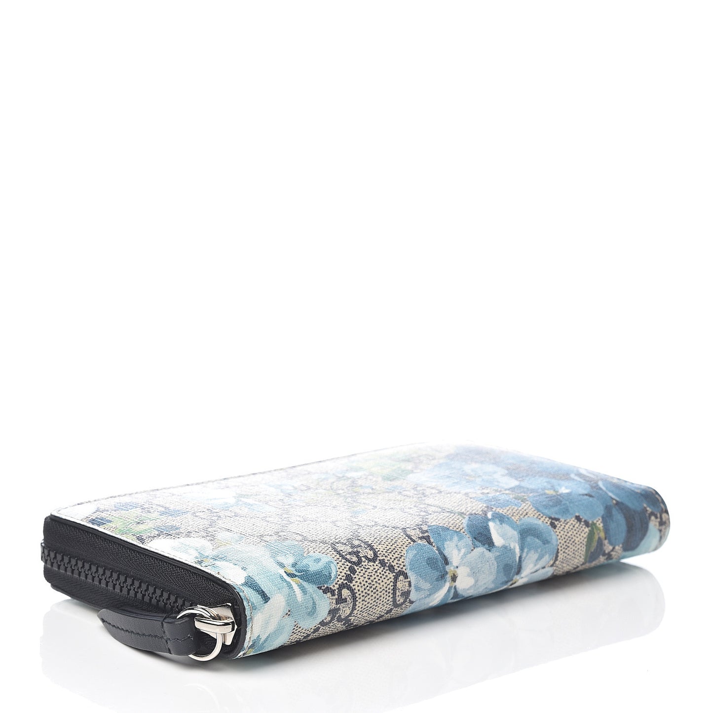 GG Supreme Monogram Blooms Zip Around Wallet Blue