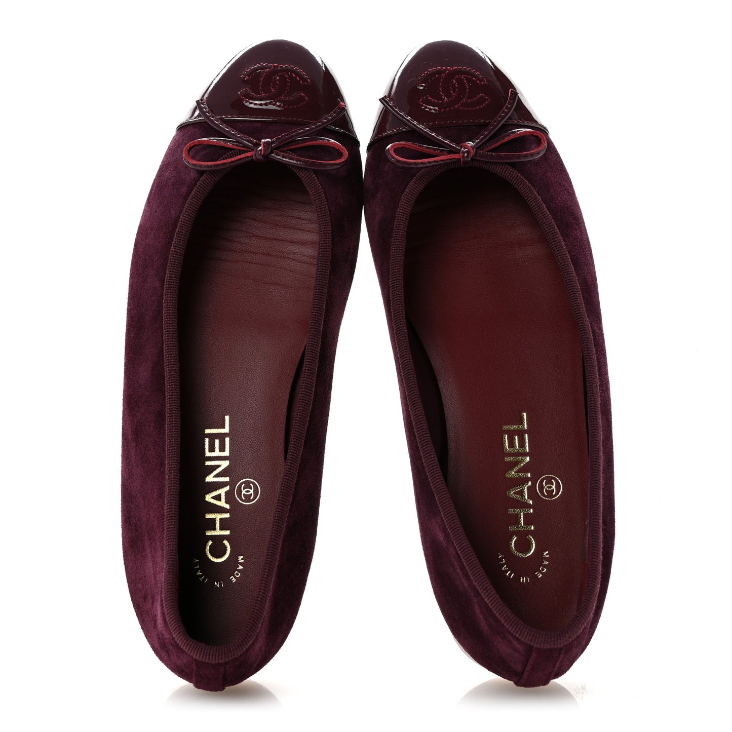Suede Calfskin Patent Cap Toe CC Ballerina Flats 38.5 Burgundy