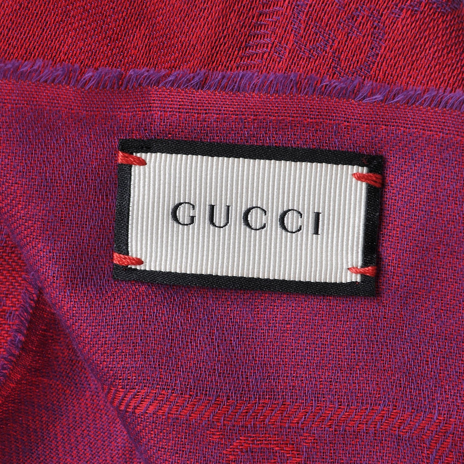 Gucci Cotton GG Monogram Summer Sten Fringe Scarf Red Dark Purple 4 of 6
