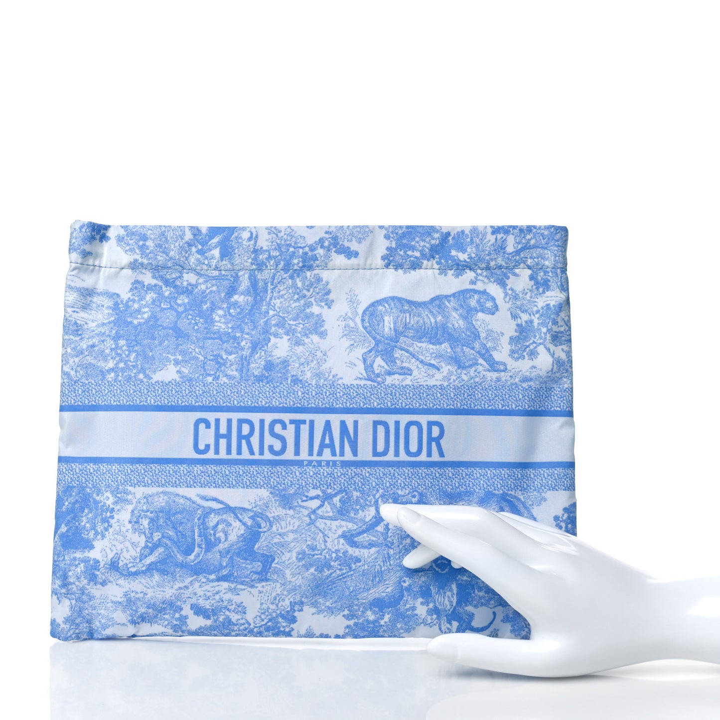Reverse Technical Fabric Toile De Jouy Diortravel Zipped Pouch Fluorescent Blue