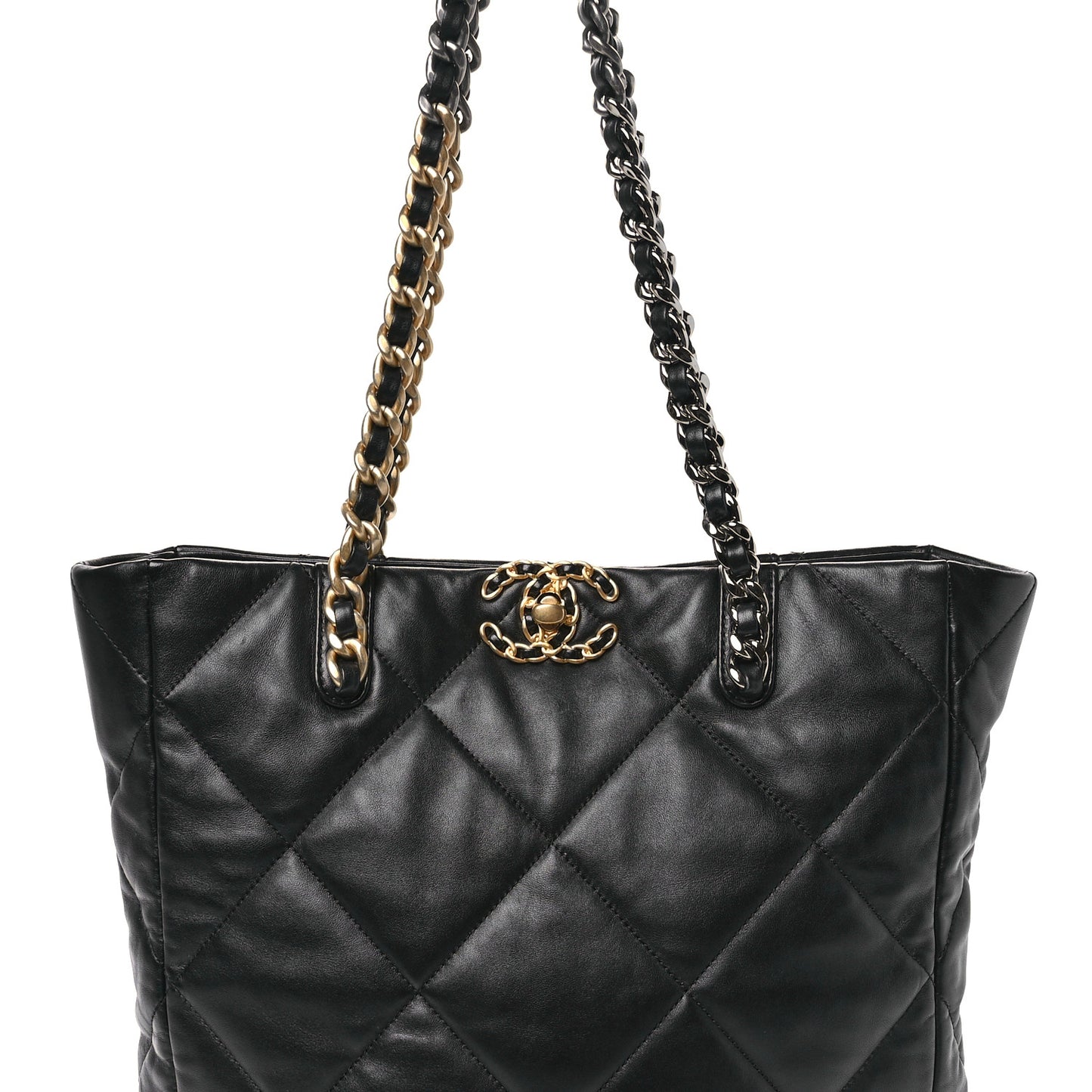 Lambskin Quilted Chanel 19 Shopping Bag Black