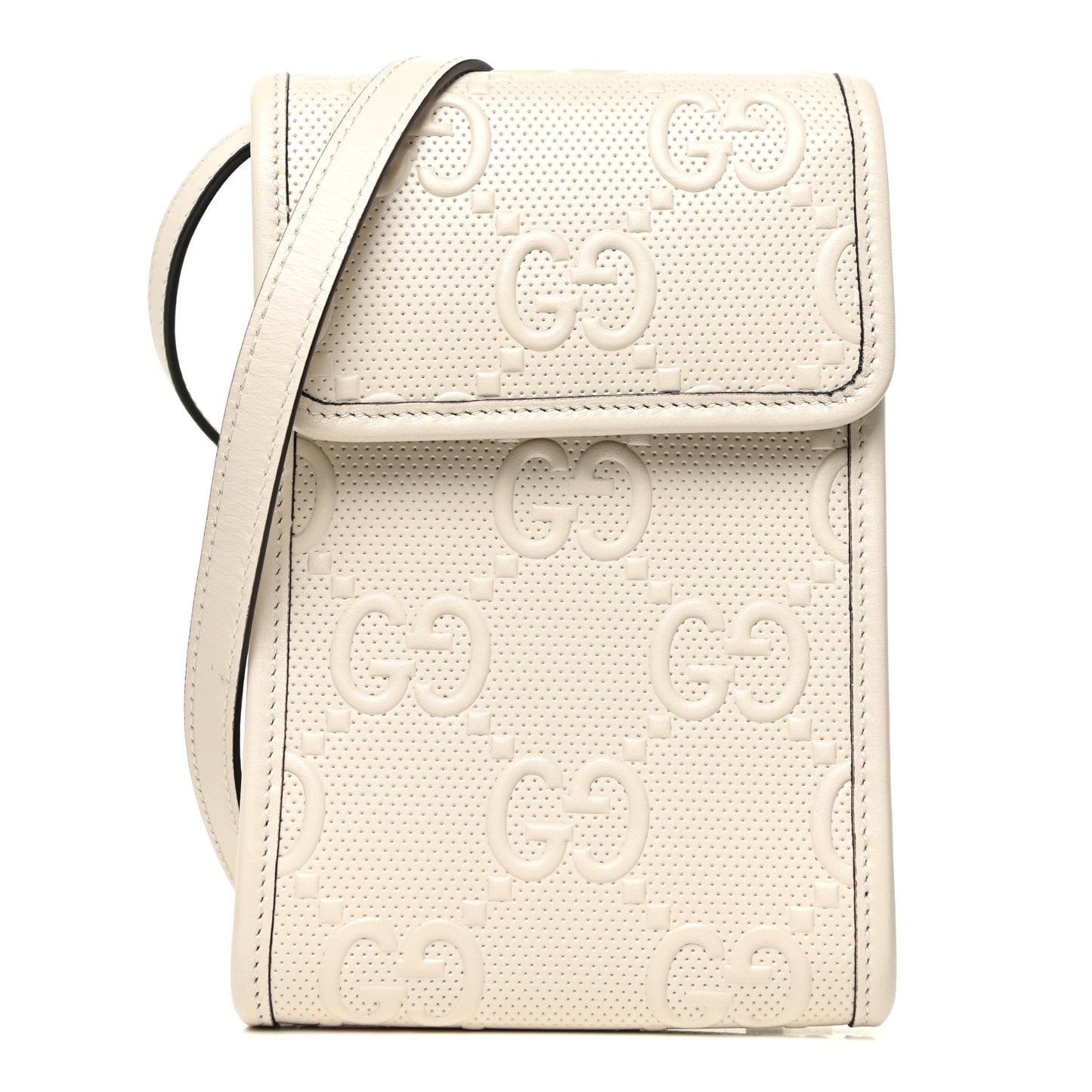 Calfskin GG Tennis Embossed Mini Crossbody Bag Mystic White