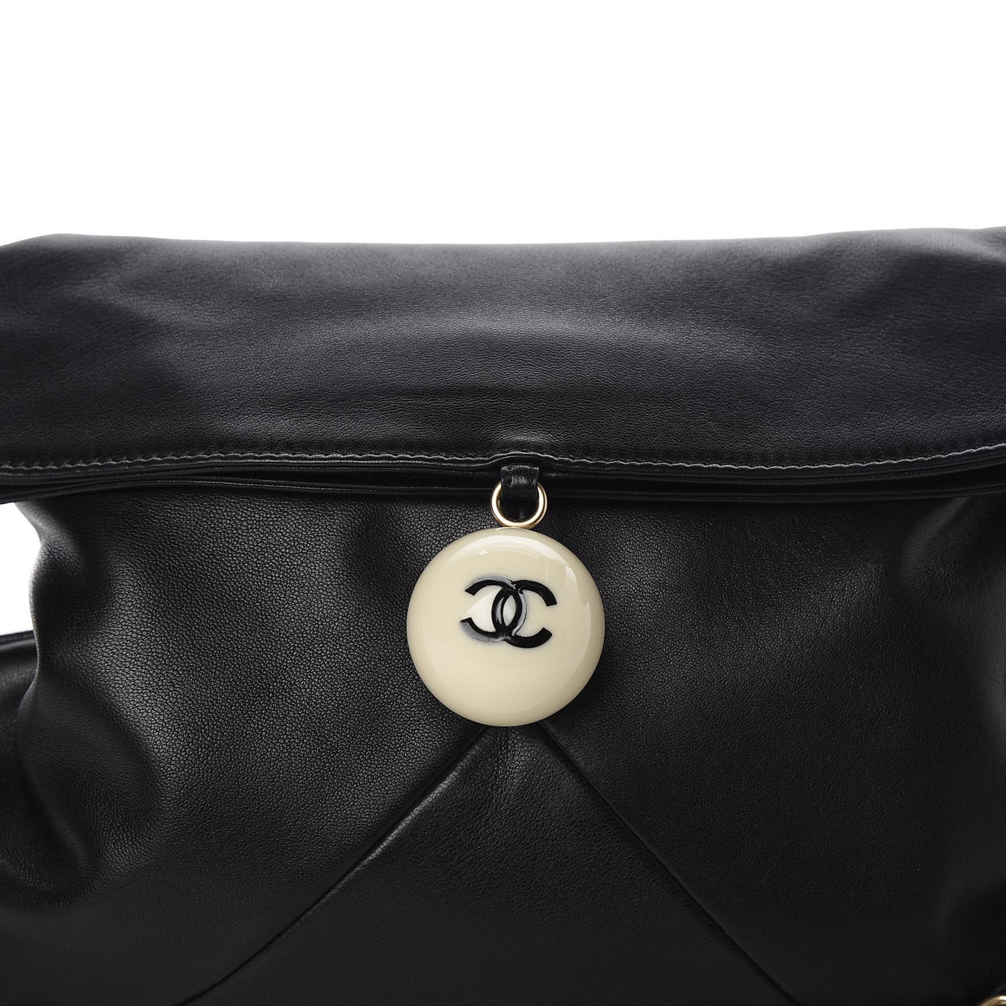 Lambskin Coco Ball Fold Over Bag Black