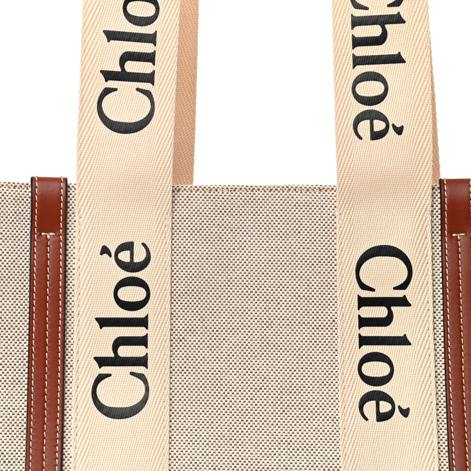 Chloe Cotton Calfskin Medium Woody Ribbon Tote White Brown 8 of 13