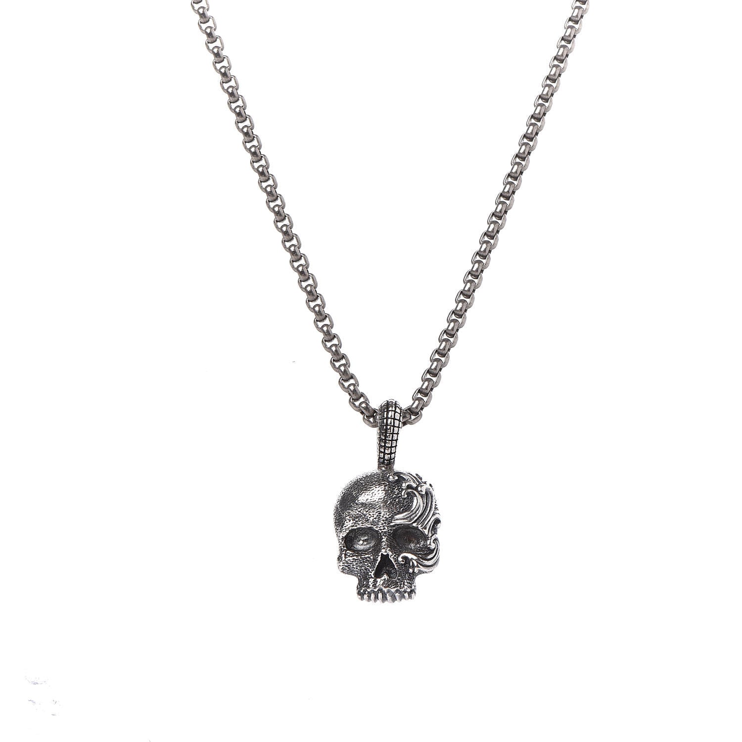 David Yurman Sterling Silver 2.7mm Box Chain Skull Wave Pendant Necklace 4 of 6