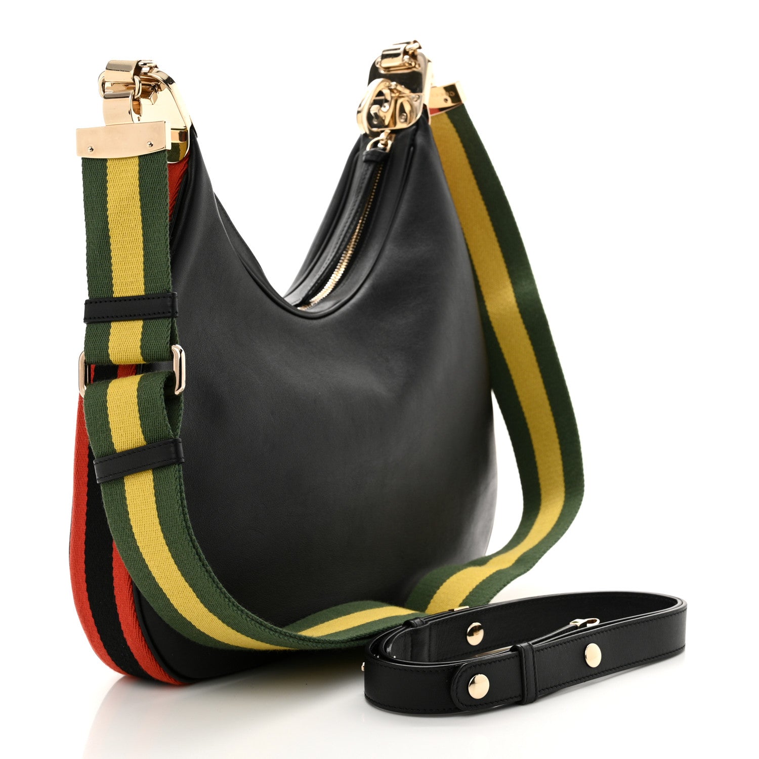 Gucci Aria Calfskin Web Large Attache Shoulder Bag Black 3 of 11