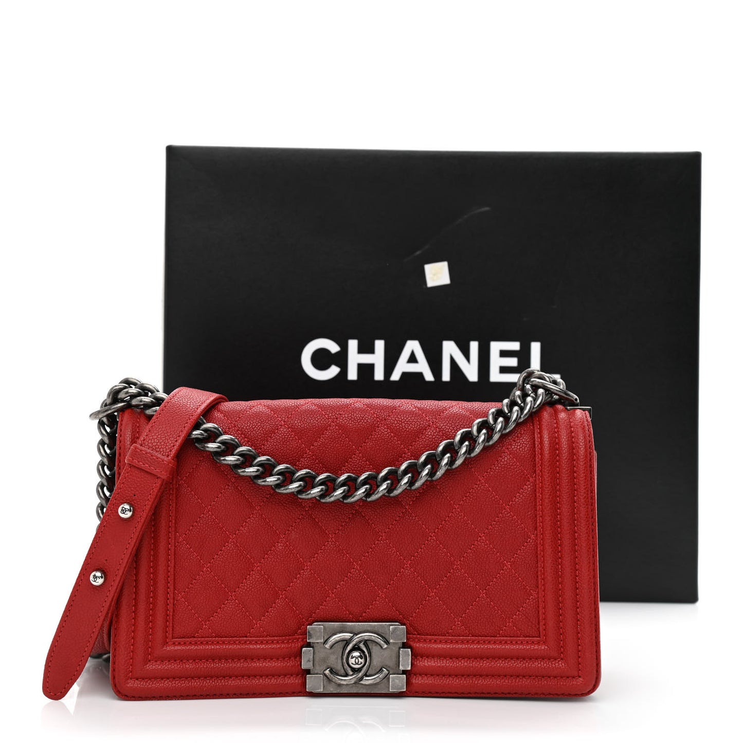 Caviar Quilted Medium Boy Flap Red