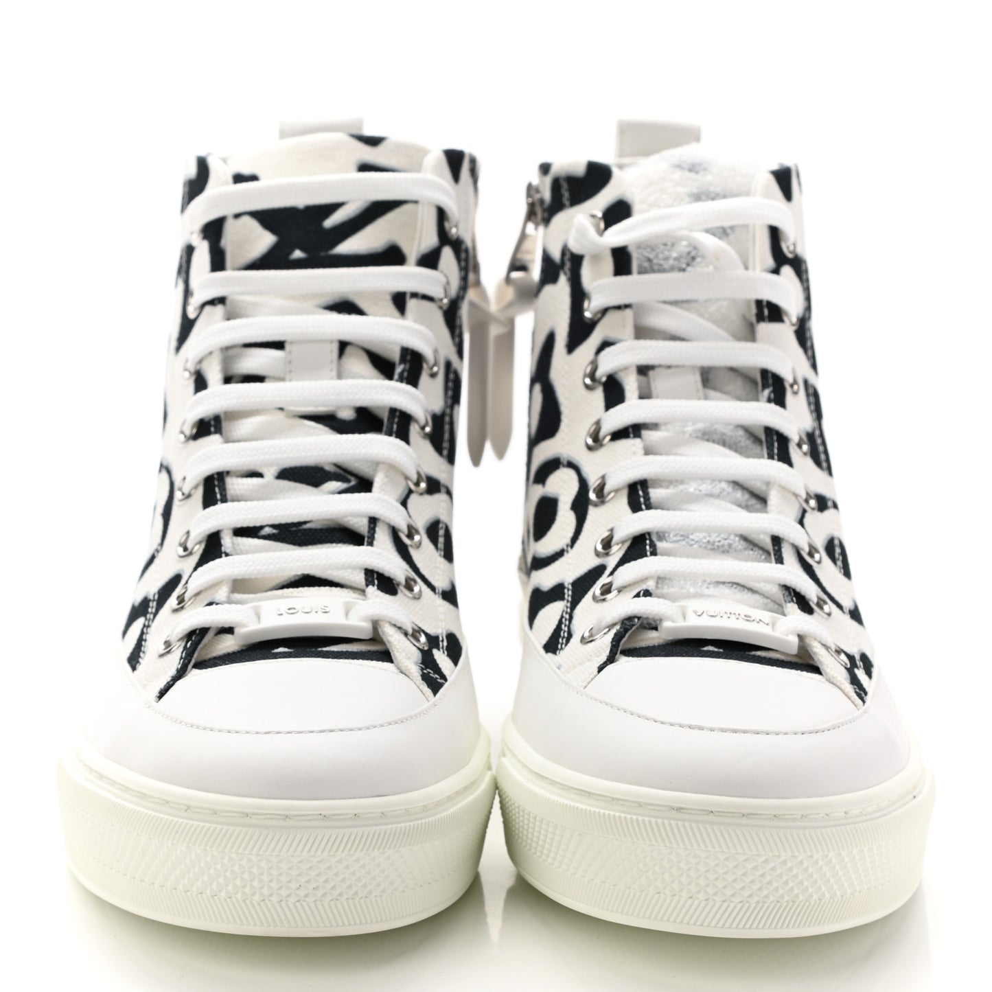 X UF Calfskin Tufted Monogram Stellar Sneaker Boots 37 White Black