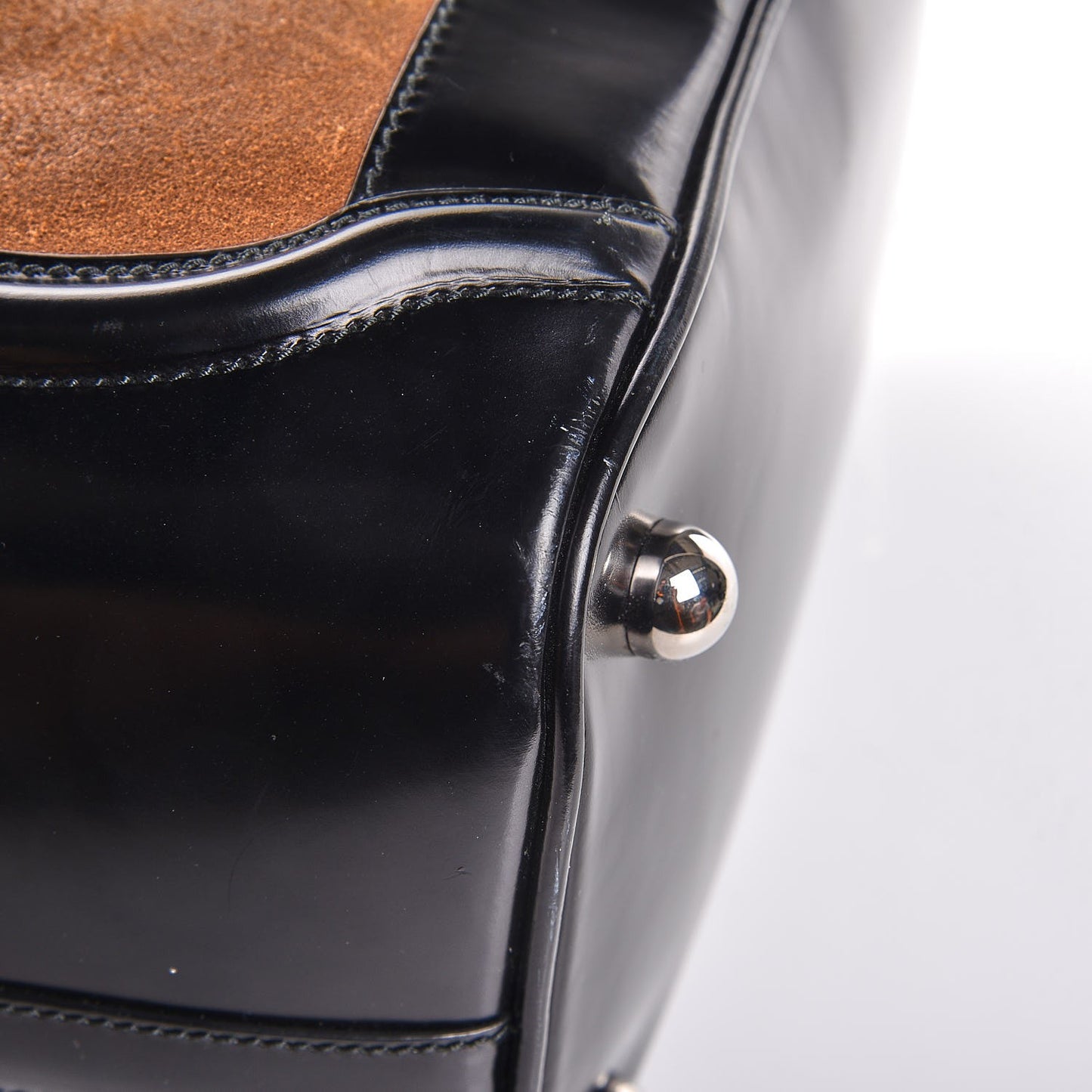 Calfskin Suede Frame Bag Brown Black