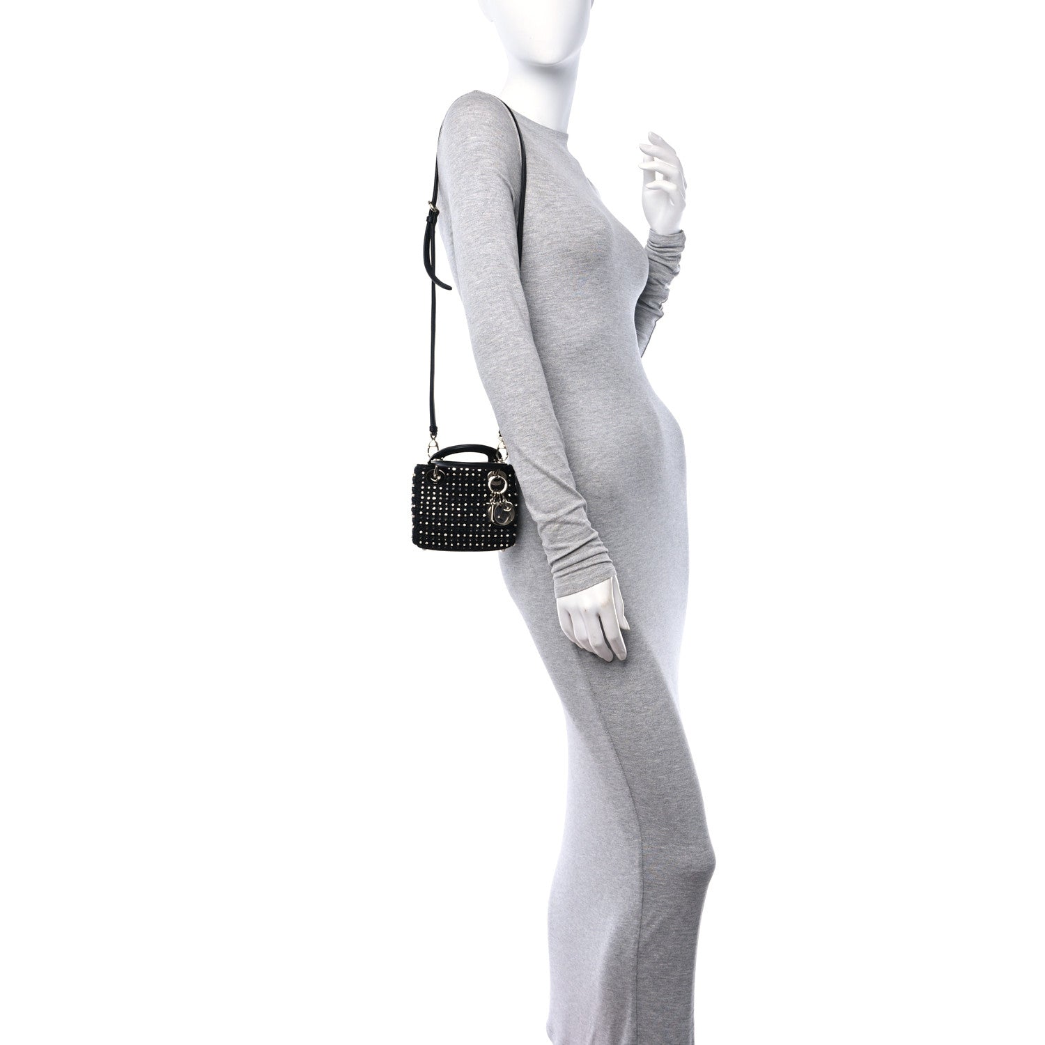 Christian Dior Fabric Embroidered Crystal Pearl Mirror Micro Lady Dior Black 2 of 13