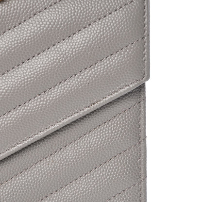 Saint Laurent Grain De Poudre Matelasse Chevron Monogram Chain Wallet Fog 9 of 9