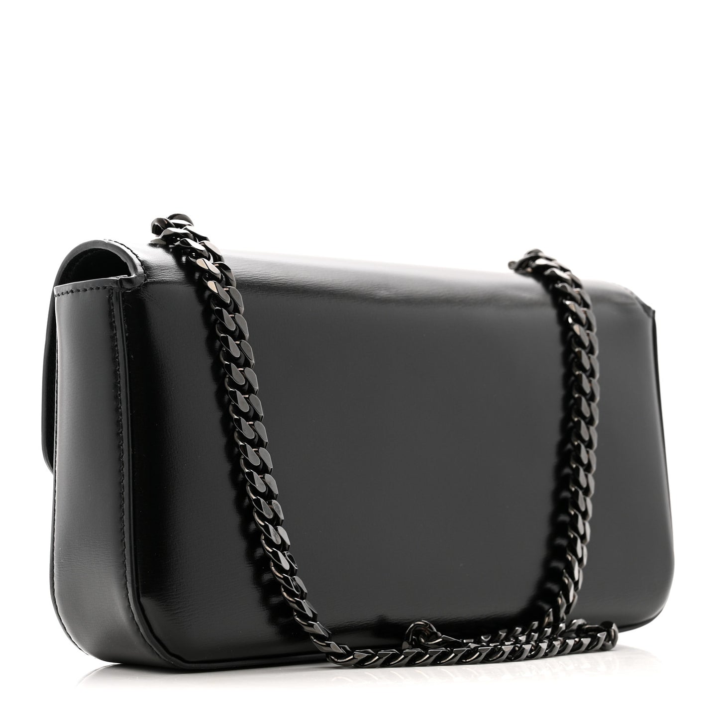 Shiny Calfskin Triomphe Chain Bag Black