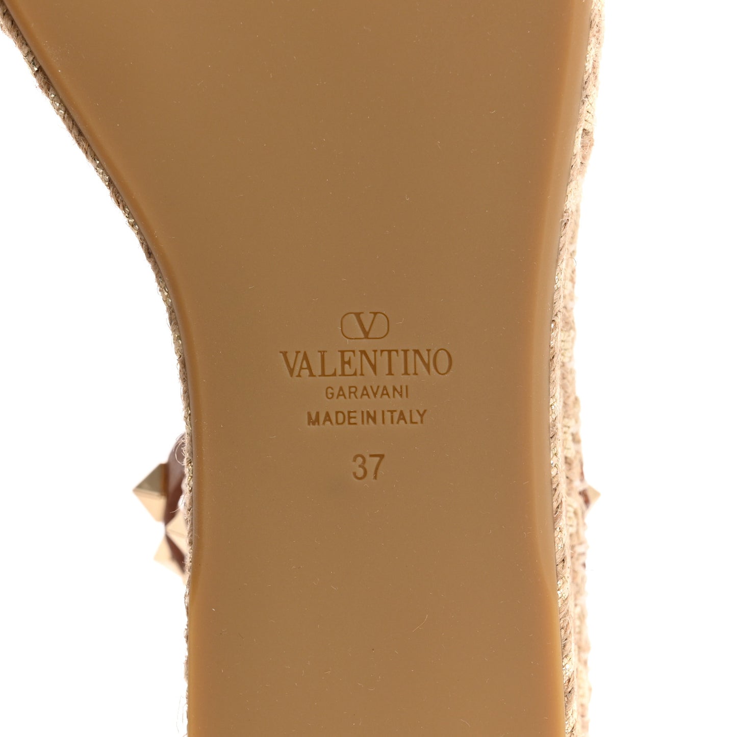 Grained Calfskin Rockstud Ankle Strap Espadrille 30/55mm Wedge Sandals 37 Selleria