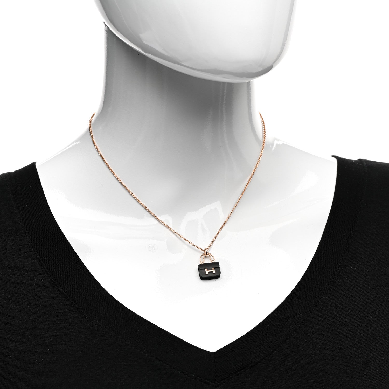Hermes 18K Rose Gold Black Jade Constance Amulettes Pendant Necklace 2 of 5