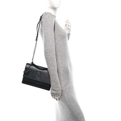 Saint Laurent Smooth Calfskin Medium Monogram Sunset Satchel Black 2 of 10