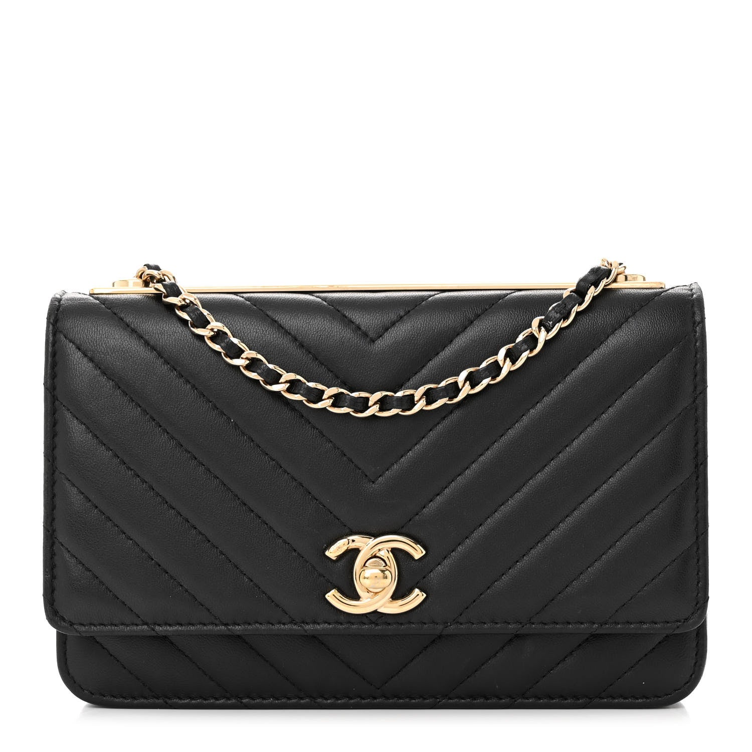 Chanel Lambskin Chevron Quilted Trendy CC Wallet On Chain WOC Black 1 of 10