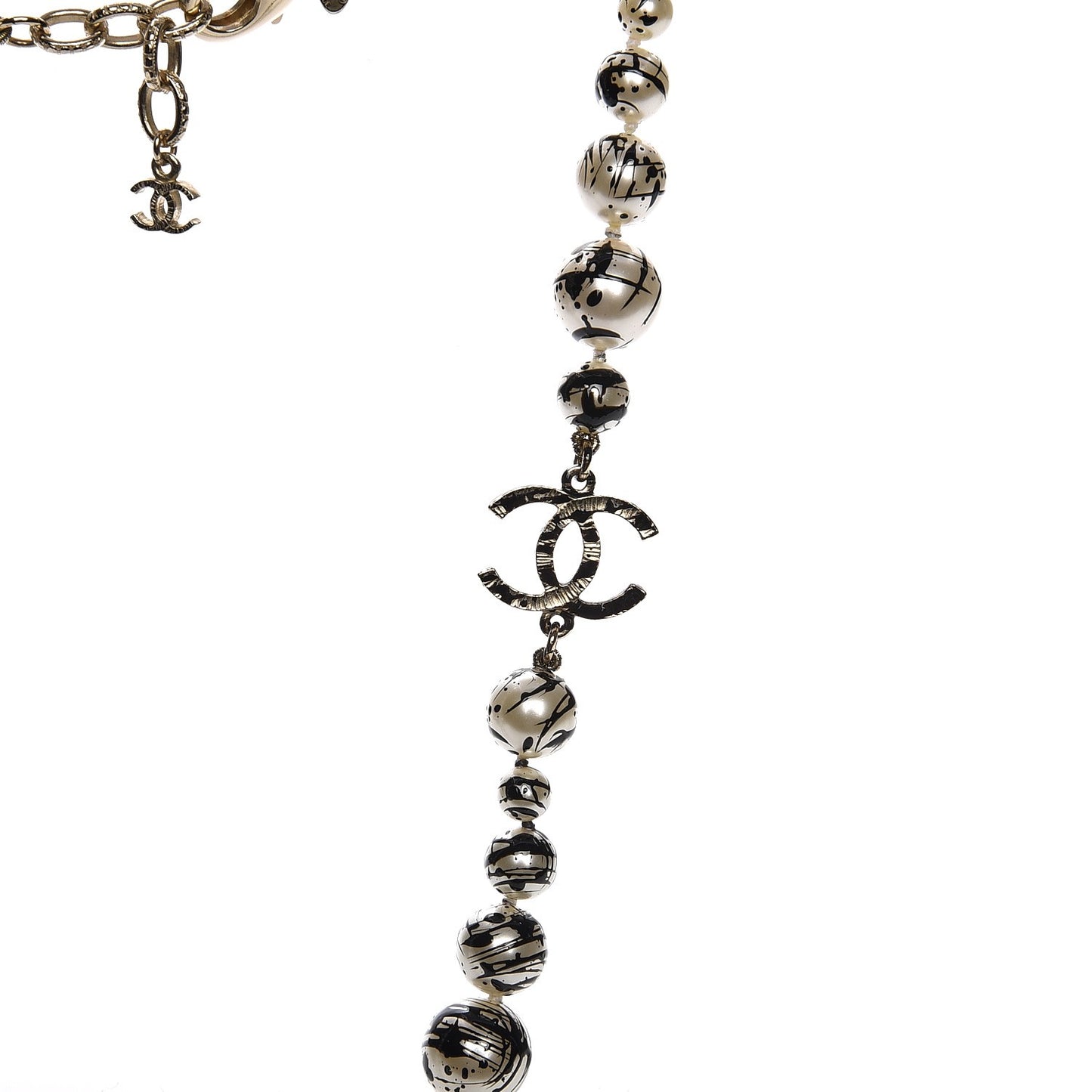 Pearl CC Graffiti Long Necklace Black Gold