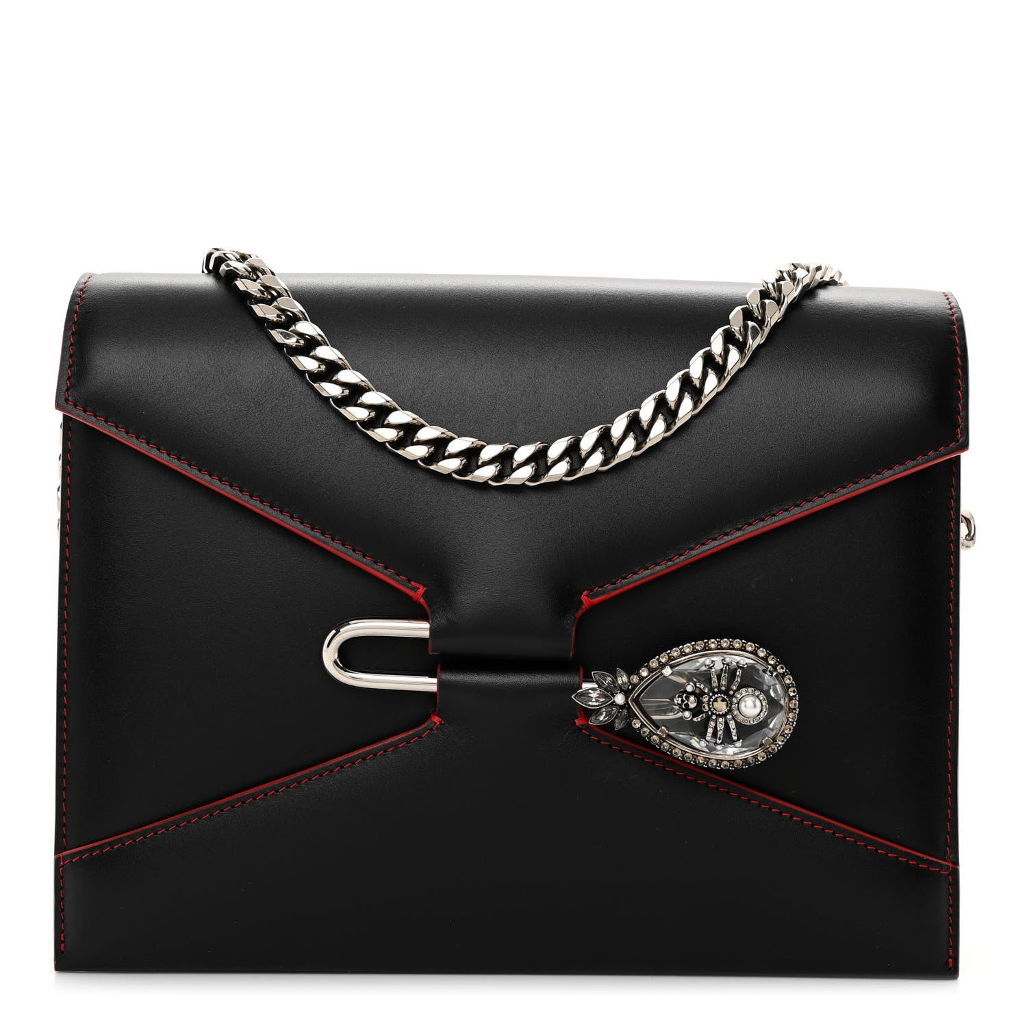 Alexander McQueen Calfskin Crystal Pin Envelope Satchel Black 1 of 10