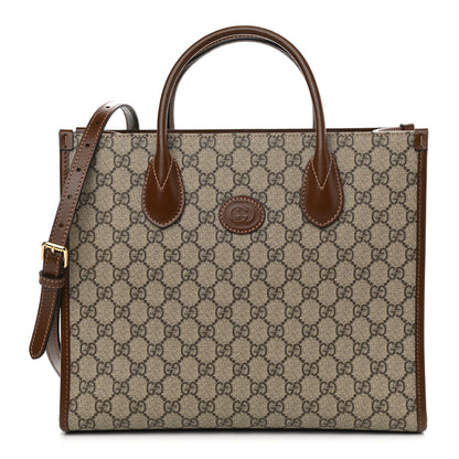 Gucci GG Supreme Monogram Azalea Calfskin Small Retro Interlocking G Tote Bag Beige Ebony Brown Sugar 1 of 9
