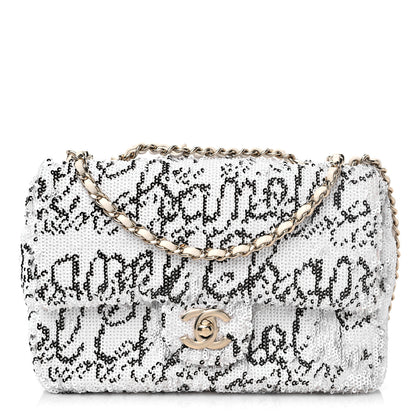 Chanel Sequin Logo Mini Rectangular Flap White Black 1 of 11