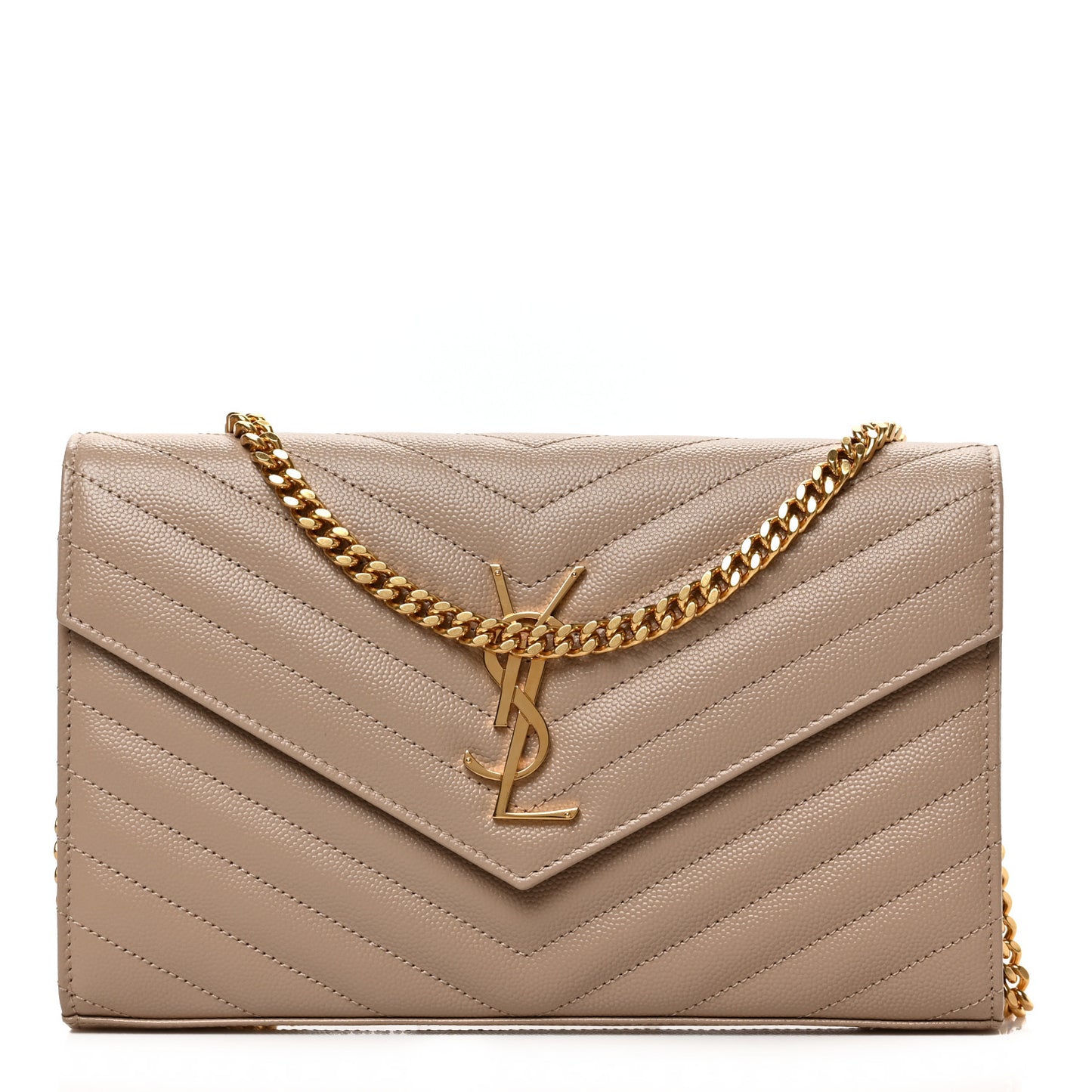 Grain De Poudre Matelasse Chevron Monogram Chain Wallet Nude Powder