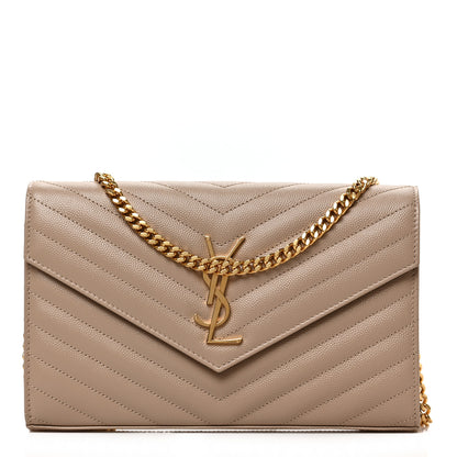 Saint Laurent Grain De Poudre Matelasse Chevron Monogram Chain Wallet Nude Powder 1 of 8